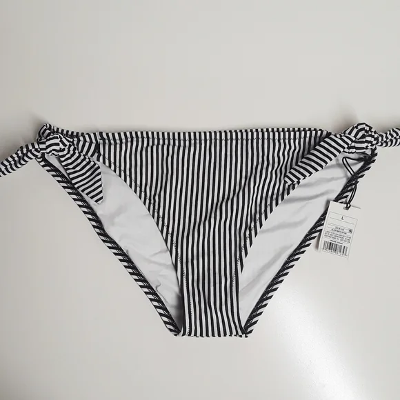 SHADE & SHORE Black White Stripe Large Bikini Bottom NWT - Picture 2 of 7